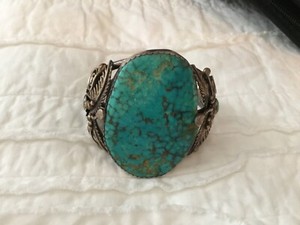 HUGE  D. K. Lister NAVAJO Hand Stamped Sterling Silver TURQUOISE Cuff BRACELET