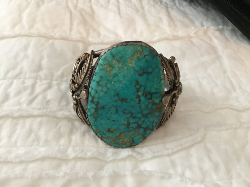 HUGE  D. K. Lister NAVAJO Hand Stamped Sterling Silver TURQUOISE Cuff BRACELET