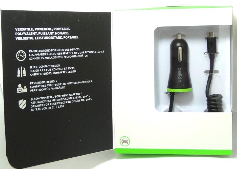 Belkin - Cargador de Coche Universal Boost Up USB con Cable Micro USB - Negro/Verde Foto 3 de 3