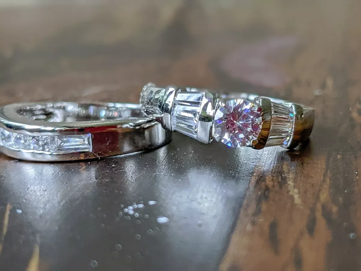 SIZE 5 Sterling Silver Round Baguette CZ Engagement Ring