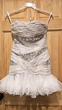 RARE Sherri Hill Mini Dress 1457 Beige/White/Silver Size 8 (fits more like a 4)