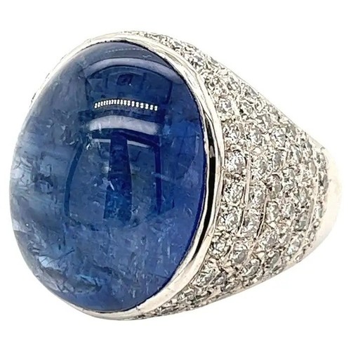 Huge Cabochon Lab Sapphire Cocktail Ring 925 Sterling Silver Party Wear Jewelry - Picture 2 of 6