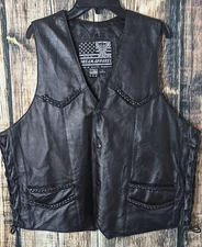 Vintage Bikers Dream Apparel Motorcycle Vest Size Medium Black Leather Braided