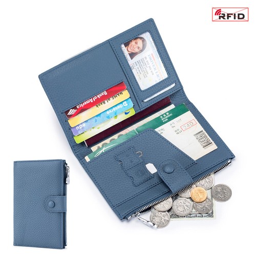 Women First Layer Leather RFID Slim Multifunctional Passport Holder Ticket Card - Picture 8 of 30