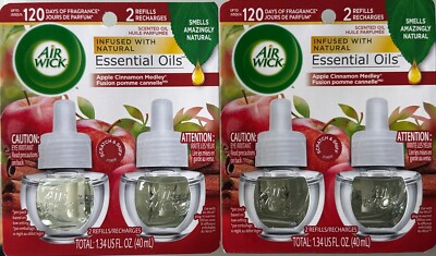 Lot of 4 Air Wick Essential Oils Refills Apple Cinnamon Medley Scent