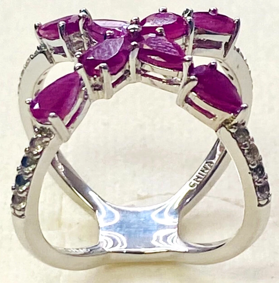 Anillo cruzado rubí precioso plata esterlina gemas afinidad QVC talla 5 Foto 3 de 4