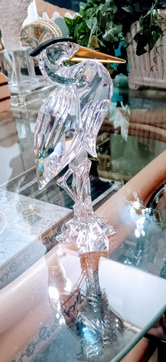 NEW 1998 Swarovski Crystal SILVER HERON Figurine #221627 MIB COA