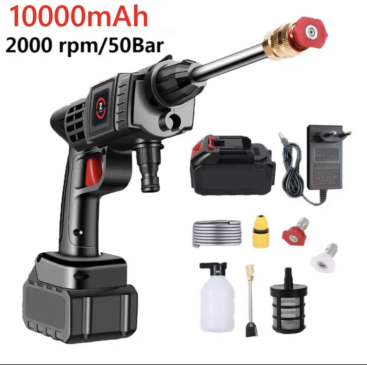 Pistolet de lavage 21V à batterie 20000mAh avec pression 50 Bar et moteur 200W