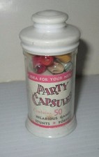 VINTAGE PARTY CAPSULES GAME STUNTS FORFEITS 1964 LEISTER GAME CO BOTTLE/50