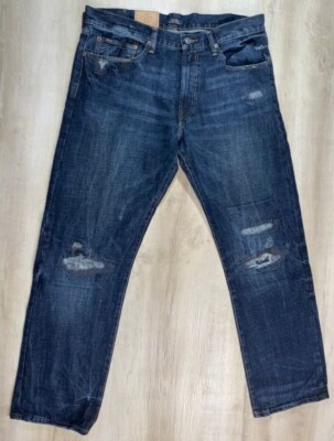 NWOT Polo Ralph Lauren Mens Jeans Blue 35*30 Hampton Relaxed Straight Distressed