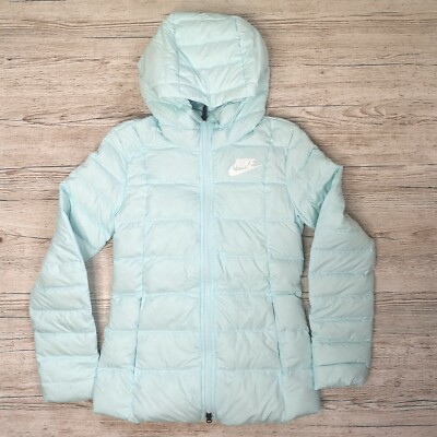 NIKE WOMEN'S NSW HOODED DOWN FILL PUFFER JACKET LIGHT BLUE Sizes S XS AJ7423 411