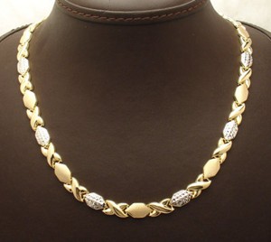 Authentic Hugs & Kisses Stampato Chain Necklace 10K Yellow White Gold Plated 925 Silver