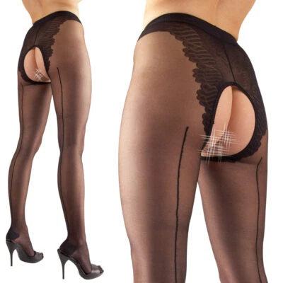 COTTELLI COLLECTION Strumpfhose Naht XS - L Schritt offen sexy Nylons Reizwäsche Dessous "Ori"
