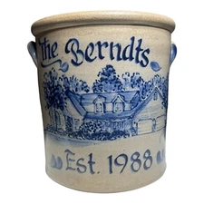 2005 Rowe Pottery Works Salt Glaze Stoneware “Berndts” Canister Crock Rustic