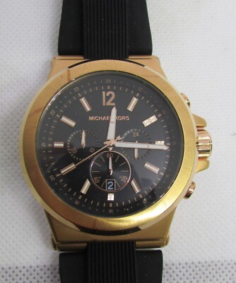 MENS MICHAEL KORS ROSE GOLD TONE BLACK RUBBER WRIST WATCH MK  display picture 1