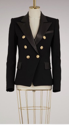 Authentic Balmain Black Double Breasted Blazer With Leather Collar - Size 38 - Picture 5 of 5