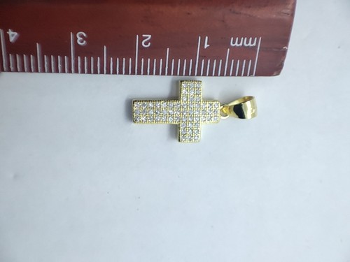 Croce in Argento 925 dorato con pave' zirconi bianchi Collana Argento Omaggio. - Imagen 7 de 13
