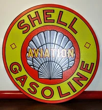 Shell Gas Pump Motor Oil Service Station Sign VTG Repro Aviation Round 12" Clam