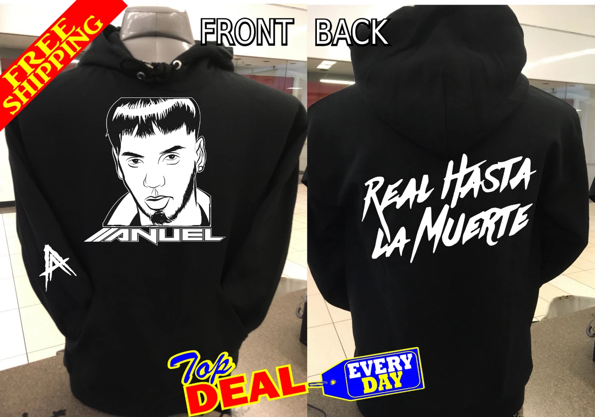 Real Hasta La Muerte Hoodie Anuel AA black fron and back