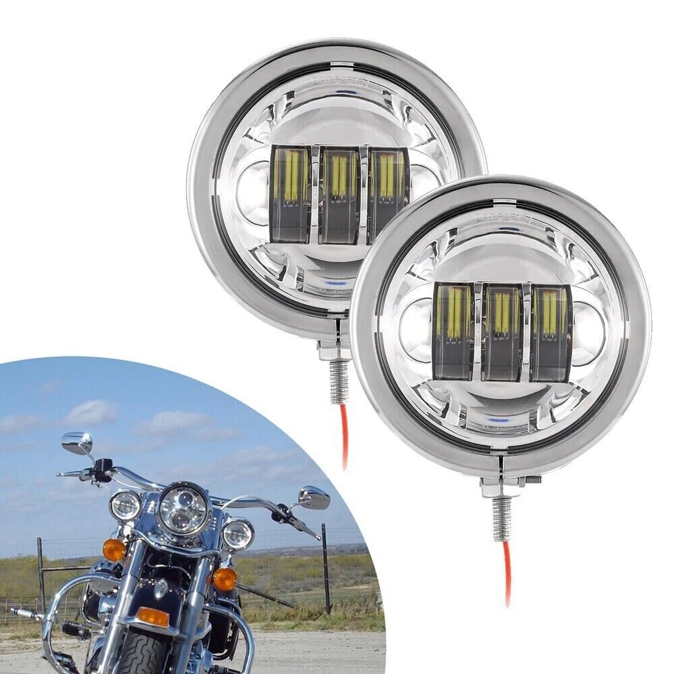 Faros antiniebla LED de paso de 4,5" para motocicleta Harley Davidson cromados Foto 3 de 4
