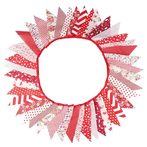 VINTAGE ROTES MUSTER STOFF BUNTING. HOCHZEITEN, PARTYS BLUMEN 42 PENNATENFAHNEN 12M - Bild 1 von 3