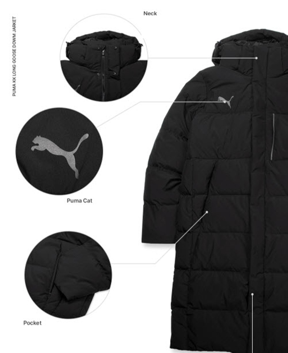 Puma Men KK Long Goose Padding Jacket Black Winter Coat Top GYM