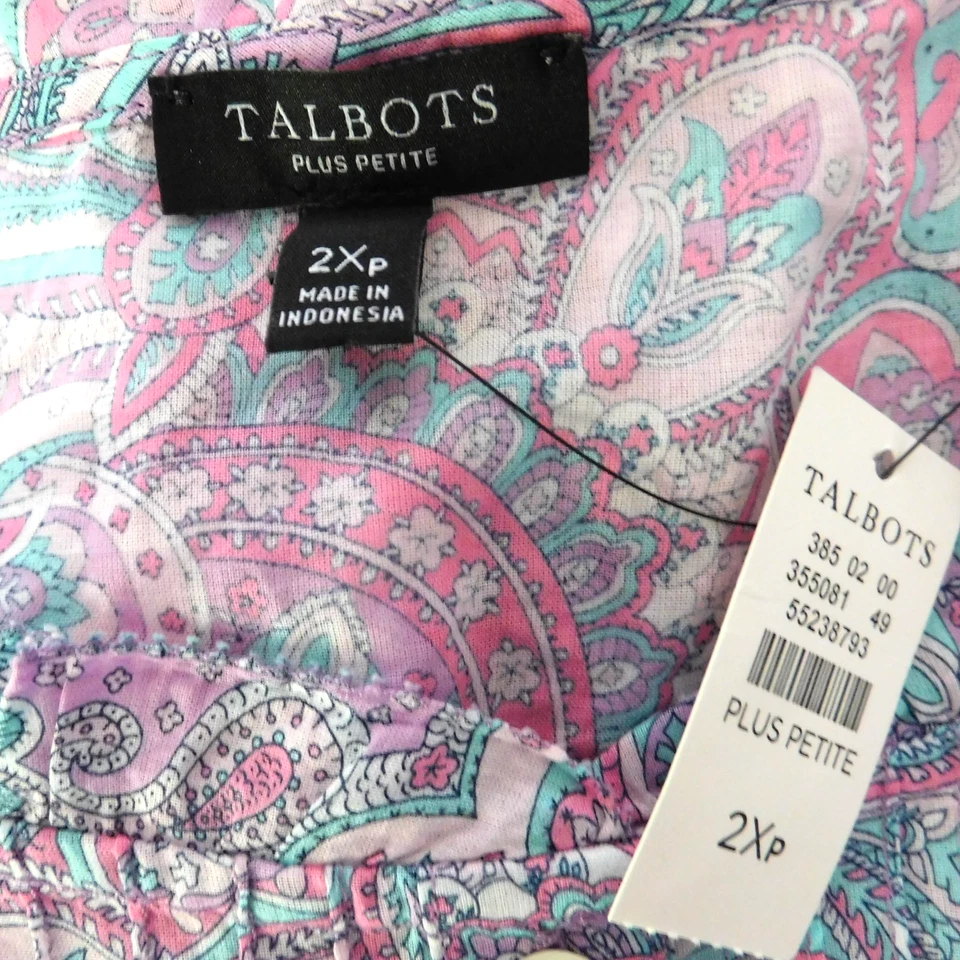 NEW Talbots womens paisley Cotton Top Lightweight Purple Button Up Petite 2X 2XP - Image 4 of 4