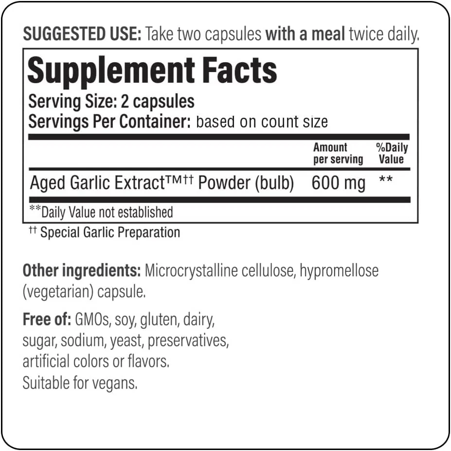 Fórmula de extrato de alho envelhecido 300 vegano, 120 cápsulas - Imagem 4 de 4
