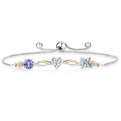 925 Silver and 10K Yellow Gold Tanzanite Moissanite Aquamarine and Lab Grown