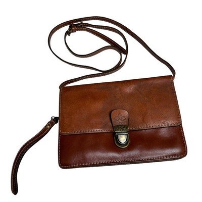 Patricia Nash Lanza Saddle Brown Leather Crossbody Clutch/Wristlet Bag