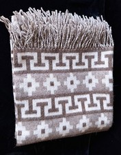Alpaca Made In Peru Wool Throw Blanket Brown Beige Peruvian Design 64.5 x 54.5