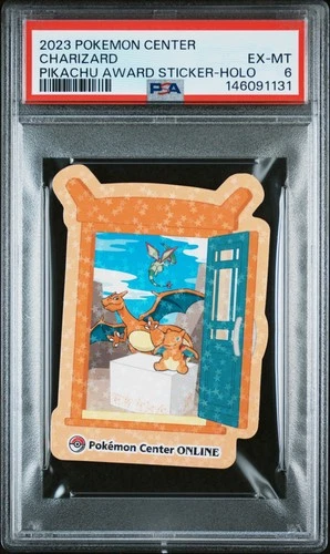 2023 POKEMON CENTER PIKACHU AWARD DELIVERY! STICKER HOLO CHARIZARD PSA 6