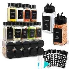 AISIPRIN Spice Jars with Lable, Glass Salt and Pepper Shakers Set, 24 Pcs Spi...
