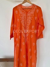 Handcrafted Coral Chikankari Kurti  Georgette Ethnic kurti for Women