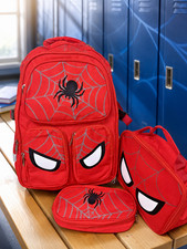 3PCS Kids School Backpack Set Lunch Bag Pencil Pouch Waterproof Spider Themed
