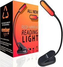 Amber Reading Light + Redlight. Giftable Blue Light Blocking Book Light for Read