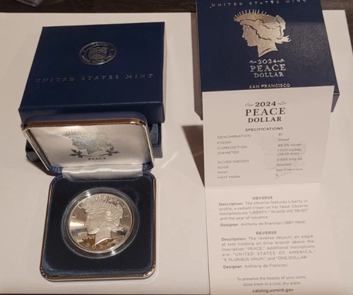 2024 - S Peace Silver Dollar Proof W/ Mint Box and COA