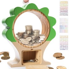 Wooden Money Bank for Boys Girls Large Piggy Bank for Kid Adult, Cute Unbreak...