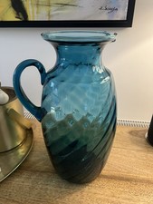 Vintage Large Glass Pitcher Jug Kingfisher Blue Swirl