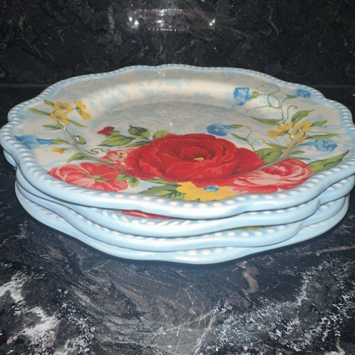 Set of 4 Pioneer Woman SWEET ROSE 8.75” Salad Plate Stoneware Farmhouse NWOT - Picture 4 of 7