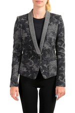 Just Cavalli Women's Gray Floral Print 100 Wool One Button Blazer US S IT 40