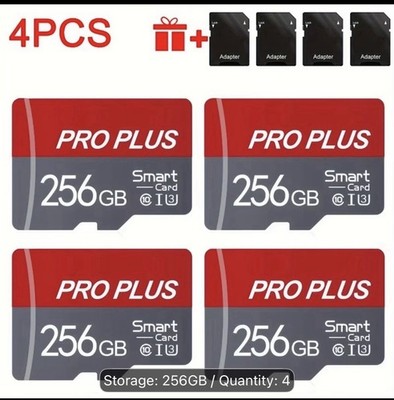 4 Memory Cards, 256GB Each, with Adapters. High-speed Memory Card Lot