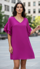 A.B.S Collection Women's Ruffle Sleeve Shift Dress V-Neck Fuchsia Size S