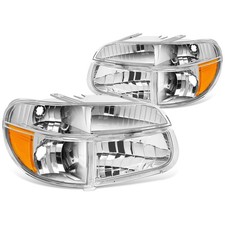 For 1995-2001 Ford Explorer Pair Chrome Housing Amber Corner Headlightlamp Set