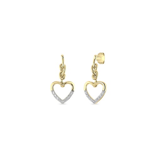 Open Heart Dangle Earrings 0.15 Ctw Natural Diamond Push Back Studs in 10K Gold