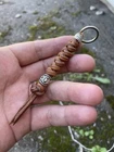 leather keychain with ring , handmade braided keychain