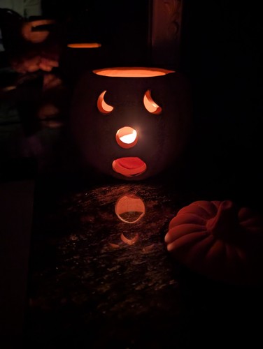 Enesco Clay Candle Holder Pumpkin Jack-O-Lantern Halloween Vtg Tea Light Gift - Picture 2 of 12