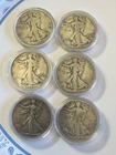 Lot of 6  Walking Liberty 90% Silver Half Dollars Circulated -NH