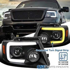 Fits 2004-2008 Ford F150 Black Projector Headlights LED Sequential Signal Bar