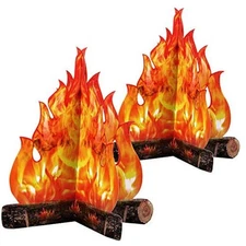  2 Set Fake Fire Fake Flame Camping Decoration 3D 12 x 10 Inch Gold Orange